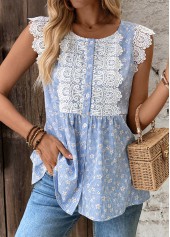 Rotita – Gestreiftes blaues Tanktop mit Rundhalsausschnitt und kurzen Ärmeln