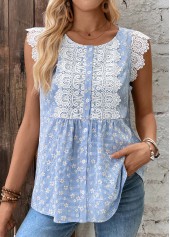 Blue tops,Striped tops,Geometric tops,ROTITA Striped Blue Round Neck Short Sleeve Tank Top