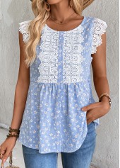 Blue tops,Striped tops,Geometric tops,ROTITA Striped Blue Round Neck Short Sleeve Tank Top