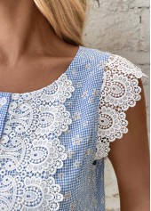 Blue tops,Striped tops,Geometric tops,ROTITA Striped Blue Round Neck Short Sleeve Tank Top