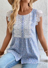 Blue tops,Striped tops,Geometric tops,ROTITA Striped Blue Round Neck Short Sleeve Tank Top