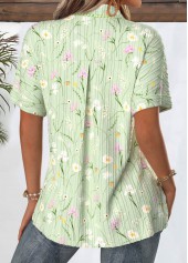 Light Green tops,Floral tops,Plants tops,ROTITA Floral Print Light Green Short Sleeve Shirt