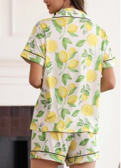 Light Yellow loungewear,Plants loungewear,Fruit Printing Light Yellow Lounge Top and Shorts