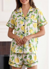 Light Yellow loungewear,Plants loungewear,Fruit Printing Light Yellow Lounge Top and Shorts