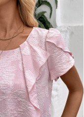 Pink tops,Plain Color tops,ROTITA Pink Round Neck Short Sleeve T Shirt