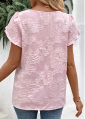 Pink tops,Plain Color tops,ROTITA Pink Round Neck Short Sleeve T Shirt