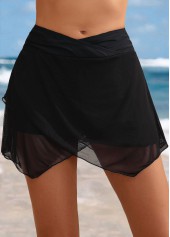 Black swimwear,Plain Color swimwear,ROTITA Black High Waisted Patchwork Swim Skirt