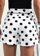 White bottoms,Dot bottoms,Polka Dot White Zipper Fly Mid Waisted Shorts