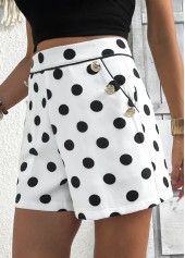 White bottoms,Dot bottoms,Polka Dot White Zipper Fly Mid Waisted Shorts