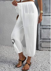 White bottoms,Heart bottoms,Heart Print White Jogger Elastic Waist High Waisted Pants