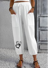 pantalon de jogging blanc à imprimé cœur taille élastique et taille haute