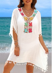 Tummy Coverage White Tassel Cover Up