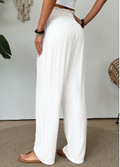White bottoms,Plain Color bottoms,White Straight Leg Elastic Waist High Waisted Pants