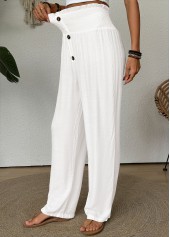White bottoms,Plain Color bottoms,White Straight Leg Elastic Waist High Waisted Pants