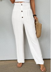 White bottoms,Plain Color bottoms,White Straight Leg Elastic Waist High Waisted Pants