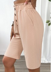Light Camel bottoms,Plain Color bottoms,Light Camel Elastic Waist High Waisted Shorts