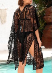Black swimwear,Plain Color swimwear,Black Split Breathable V Neck Cover Up