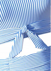 Blue swimwear,Striped swimwear,Geometric swimwear,ROTITA Blue Striped High Waisted Bikini Set