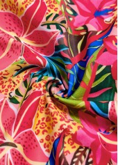 Multi Color swimwear,Plants swimwear,ROTITA Pink Tropical Plants Print Mid Waisted Bikini Set