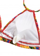 Multi Color swimwear,Plants swimwear,ROTITA Pink Tropical Plants Print Mid Waisted Bikini Set