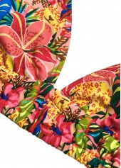 Multi Color swimwear,Plants swimwear,ROTITA Pink Tropical Plants Print Mid Waisted Bikini Set