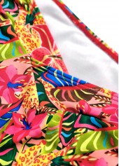 Multi Color swimwear,Plants swimwear,ROTITA Pink Tropical Plants Print Mid Waisted Bikini Set
