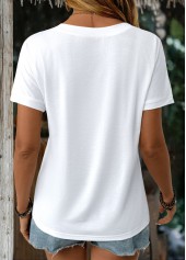 White tops,Plain Color tops,ROTITA White V Neck Short Sleeve T Shirt