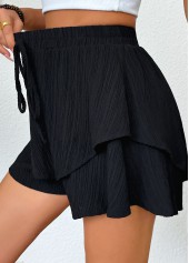 Black bottoms,Plain Color bottoms,Black Wide Leg Elastic Waist High Waisted Shorts