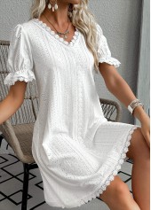 White dresses,Plain Color dresses,Everyday dresses,Casual dresses,ROTITA White V Neck Short Sleeve Dress