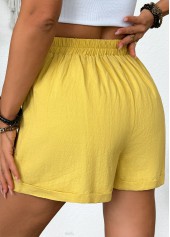 Yellow bottoms,Plain Color bottoms,Yellow Elastic Waist High Waisted Shorts