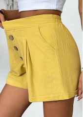 Yellow bottoms,Plain Color bottoms,Yellow Elastic Waist High Waisted Shorts