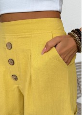 Yellow bottoms,Plain Color bottoms,Yellow Elastic Waist High Waisted Shorts
