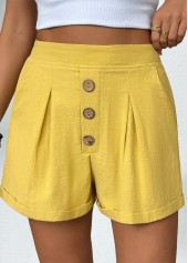 Yellow bottoms,Plain Color bottoms,Yellow Elastic Waist High Waisted Shorts