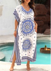 White swimwear,Tribal swimwear,Tummy Coverage White Tribal Print Cover Up
