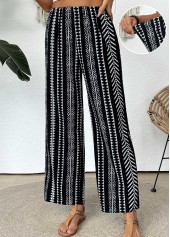pantalon noir à imprimé tribal coupe droite et taille élastique