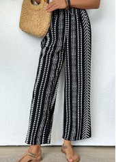 Black bottoms,Tribal bottoms,Tribal Print Black Straight Leg Elastic Waist Pants