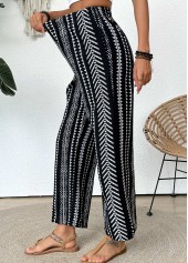 Black bottoms,Tribal bottoms,Tribal Print Black Straight Leg Elastic Waist Pants