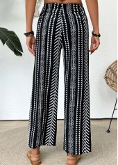 Black bottoms,Tribal bottoms,Tribal Print Black Straight Leg Elastic Waist Pants