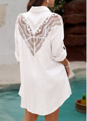 White swimwear,Plain Color swimwear,White Color Patchwork Detail Cover Up