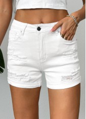 short blanc skinny à boutons taille mi-haute