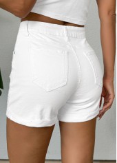 White bottoms,Plain Color bottoms,White Skinny Button Fly Mid Waisted Shorts