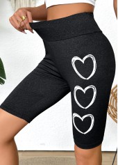 leggings courts noirs taille haute à imprimé cœur et taille élastique