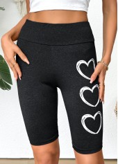 Black bottoms,Heart bottoms,Heart Print Black High Waisted Elastic Waist Short Leggings