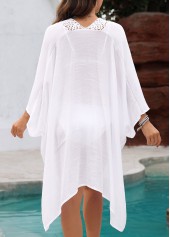 White swimwear,Plain Color swimwear,Tummy Coverage Patchwork White Cover Up
