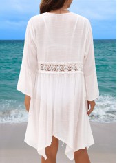 White swimwear,Plain Color swimwear,White Long Sleeve V Neck Cover Up