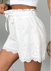 White bottoms,Plain Color bottoms,White Straight Leg Elastic Waist Mid Waisted Shorts