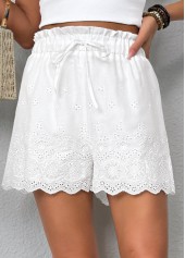 White bottoms,Plain Color bottoms,White Straight Leg Elastic Waist Mid Waisted Shorts
