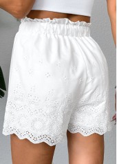 White bottoms,Plain Color bottoms,White Straight Leg Elastic Waist Mid Waisted Shorts