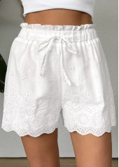White bottoms,Plain Color bottoms,White Straight Leg Elastic Waist Mid Waisted Shorts