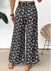 Black bottoms,Ditsy Floral bottoms,Ditsy Floral Print Black Wide Leg Elastic Waist Pants